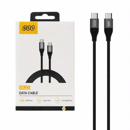 تصویر کابل تبدیل USB-C به USB-C کیوسی وای مدل DC22 طول 1.2 متر
