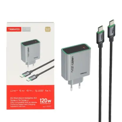 نمایش جزئیات شارژر دیواری 120 وات ترانیو مدل T-EU8 C  همراه کابل شارژ USB-C