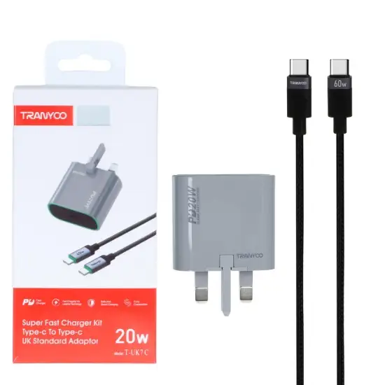 تصویر شارژر دیواری 20 وات تک پورت سه پین ترانیو مدل T-UK7 C همراه کابل USB-C
