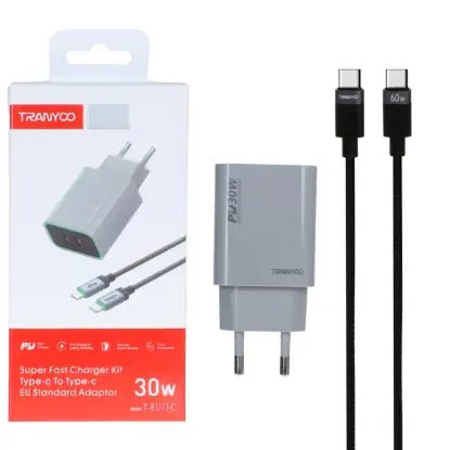 نمایش جزئیات شارژر دیواری 30 وات دو پورت دو پین ترانیو مدل T-EU13 C همراه کابل USB-C