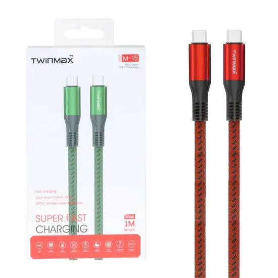 تصویر کابل تبدیل USB-C به USB-C مکس مدل M-15 65W