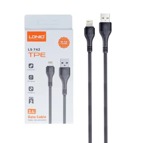 تصویر کابل تبدیل USB به لایتنینگ الدینو مدل LS-742 طول 2 متر
