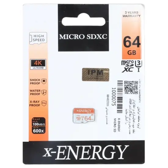 تصویر کارت حافظه microSDXC ایکس انرژی مدل 600X کلاس 10 استاندارد UHS-I U3 سرعت 100MB/s ظرفیت 64 گیگابایت