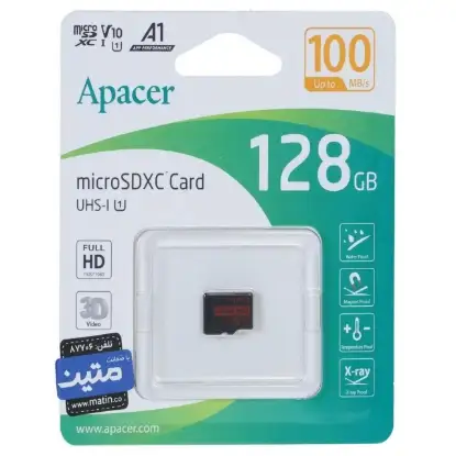 نمایش جزئیات کارت حافظه MicroSDXC اپیسر مدل Rioo کلاس 10 استاندارد UHS-I U1 سرعت 100MB/s ظرفیت 128 گیگابایت