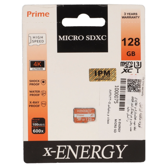 تصویر کارت حافظه microSDXC ایکس انرژی مدل 600X کلاس 10 استاندارد UHS-I U3 سرعت 100MB/s ظرفیت 128 گیگابایت