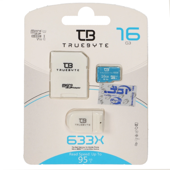 تصویر کارت حافظه microSDXC تروبایت مدل 633X کلاس 10 استاندارد U1 سرعت 95MB/s ظرفیت 16 گیگابایت