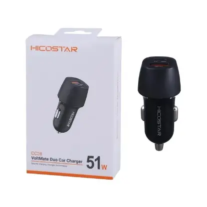 نمایش جزئیات شارژر فندکی 51 وات دو پورت هایکواستار مدل HS-CC28