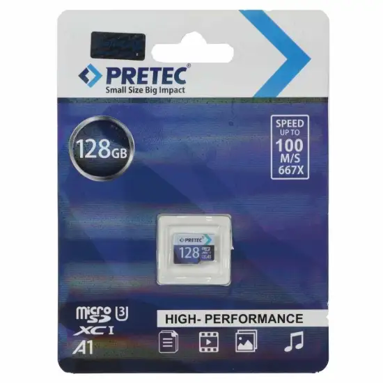 تصویر کارت حافظه MicroSDHC پرتک مدل 667X کلاس 10 استاندارد U3 سرعت 100Mb/s ظرفیت 128 گیگابایت