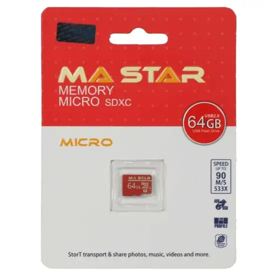 تصویر کارت حافظه MicroSDHC ام ای استار مدل 533X کلاس 10 استاندارد U3 سرعت 90Mb/s ظرفیت 64 گیگابایت