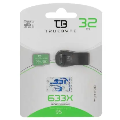 نمایش جزئیات کارت حافظه microSDXC تروبایت مدل 633X کلاس 10 استاندارد U3 سرعت 95MB/s ظرفیت 32 گیگابایت همراه کارتخوان