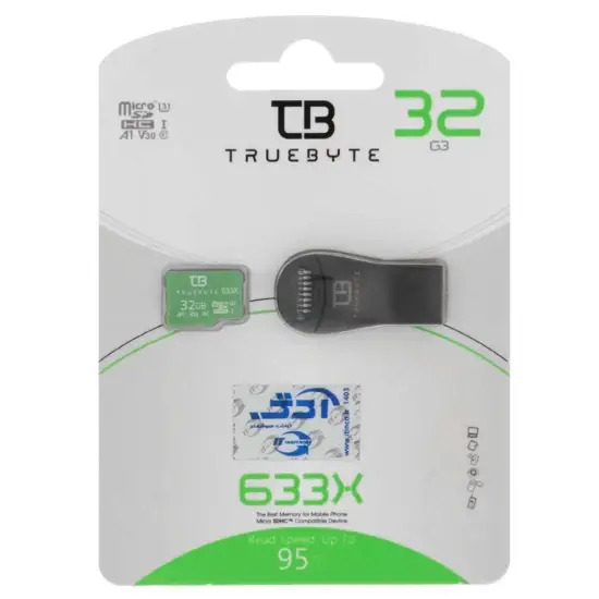 تصویر کارت حافظه microSDXC تروبایت مدل 633X کلاس 10 استاندارد U3 سرعت 95MB/s ظرفیت 32 گیگابایت همراه کارتخوان