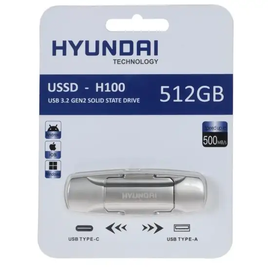 تصویر هارد اس اس دی اکسترنال هیوندای مدل H100 ظرفیت 512 گیگابایت