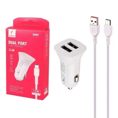 نمایش جزئیات شارژر فندکی 12 وات دو پورت مدل SZ08T همراه کابل شارژ USBC به USBC