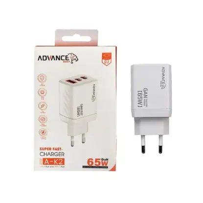 نمایش جزئیات شارژر دیواری 65 وات سه پورت ادونس مدیا مدل A-K2