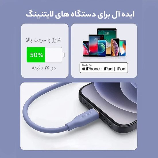 تصویر کابل تبدیل USB-C به لایتنینگ انکر مدل A8662