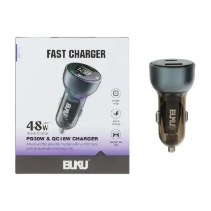 نمایش جزئیات شارژر فندکی 48 وات دو پورت بوکو مدل CH-035