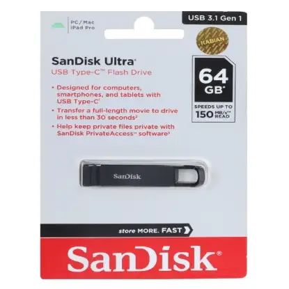 نمایش جزئیات فلش مموری سن دیسک مدل Ultra USB3.1 ظرفیت 64 گیگابایت