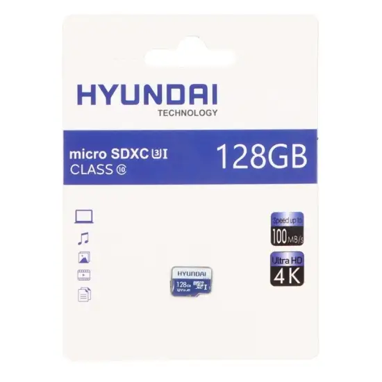 تصویر کارت حافظه microSDHC هیوندای مدل U3 کلاس 10 استاندارد سرعت 100MBps ظرفیت 128 گیگابایت