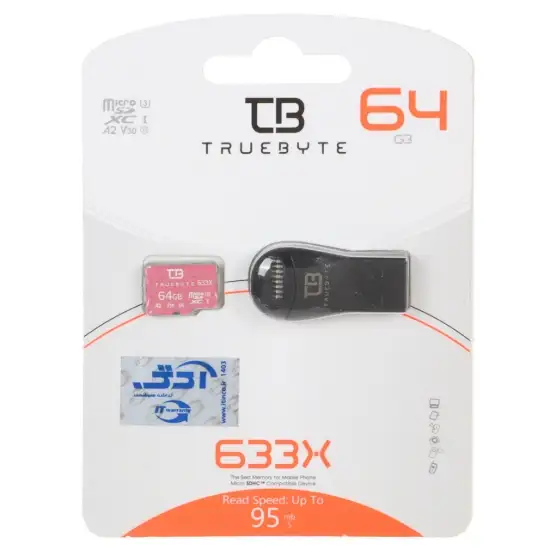 تصویر کارت حافظه microSDXC تروبایت مدل 633X کلاس 10 استاندارد U3 سرعت 95MB/s ظرفیت 64 گیگابایت