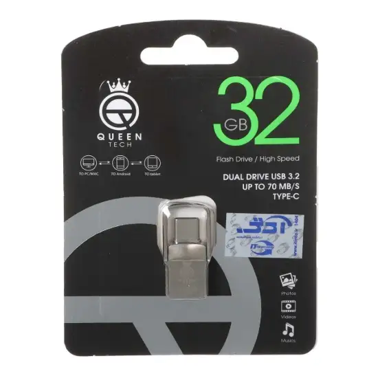 تصویر فلش مموری کویین تک مدل Dual Drive USB-C USB3.2 ظزفیت 32 گیگابایت