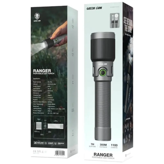 تصویر چراغ قوه شارژِی گرین لاین مدل Ranger Pro GNRNGRPRTHGY