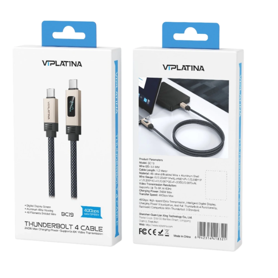 تصویر کابل تبدیل USB-C به USB-C وی آِی پلاتینا مدل BC19